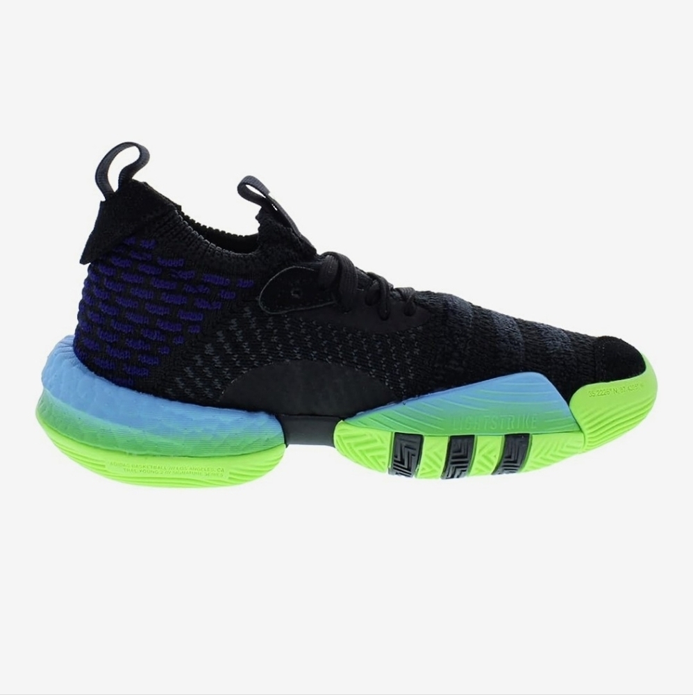 Adidas Young Men/Teens Basketball Trae Young 2.0 Black/ Team Solar Green Sz. 5 - Picture 8 of 9